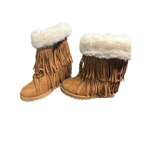 Madden Girl Hidden Wedge Leather Fringe Boot, Size 5.5M, NWOT